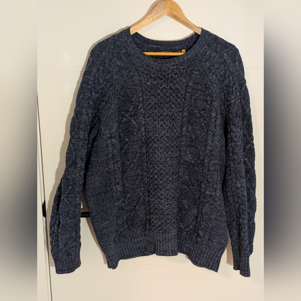 Polo Ralph Lauren Marled Cotton Fisherman Sweater Navy Blue | Size XL